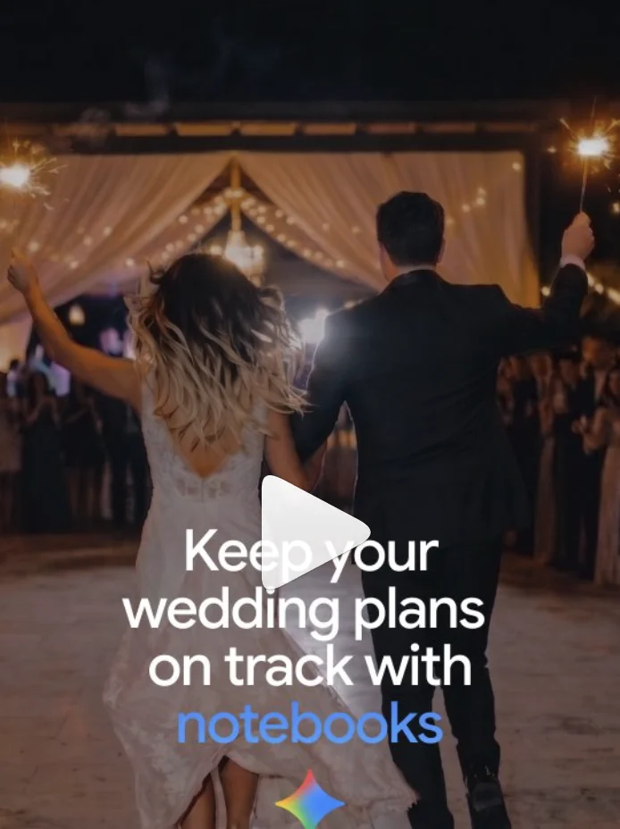 A couple celebrates at their wedding, with the caption: Keep your wedding plans on track with notebooks.